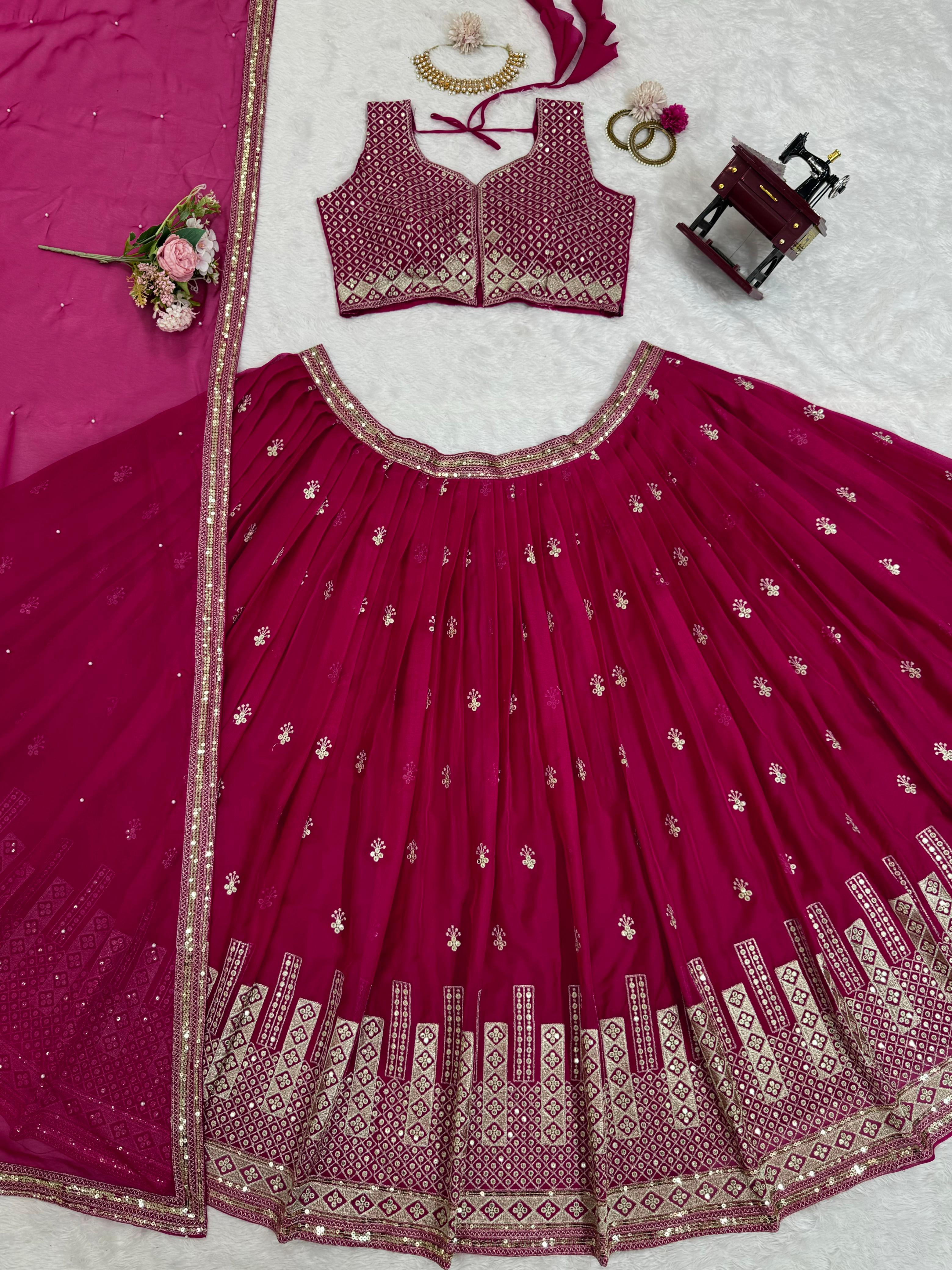 Bridesmaid Special Pretty Pink Tabby Organza With Thread & Sequence Work Lehenga Choli