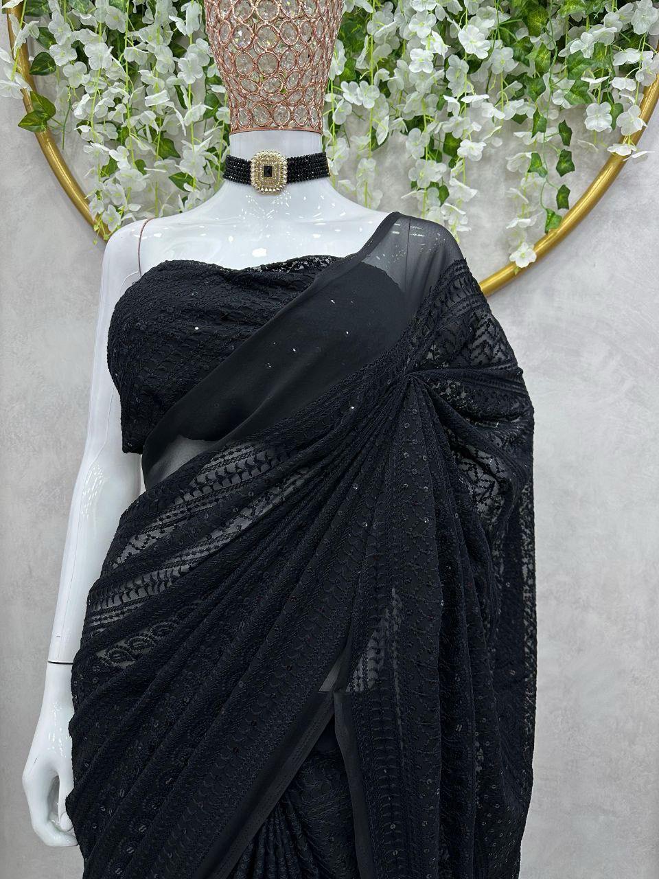 Beautiful Designer Georgette Thread Work Saree