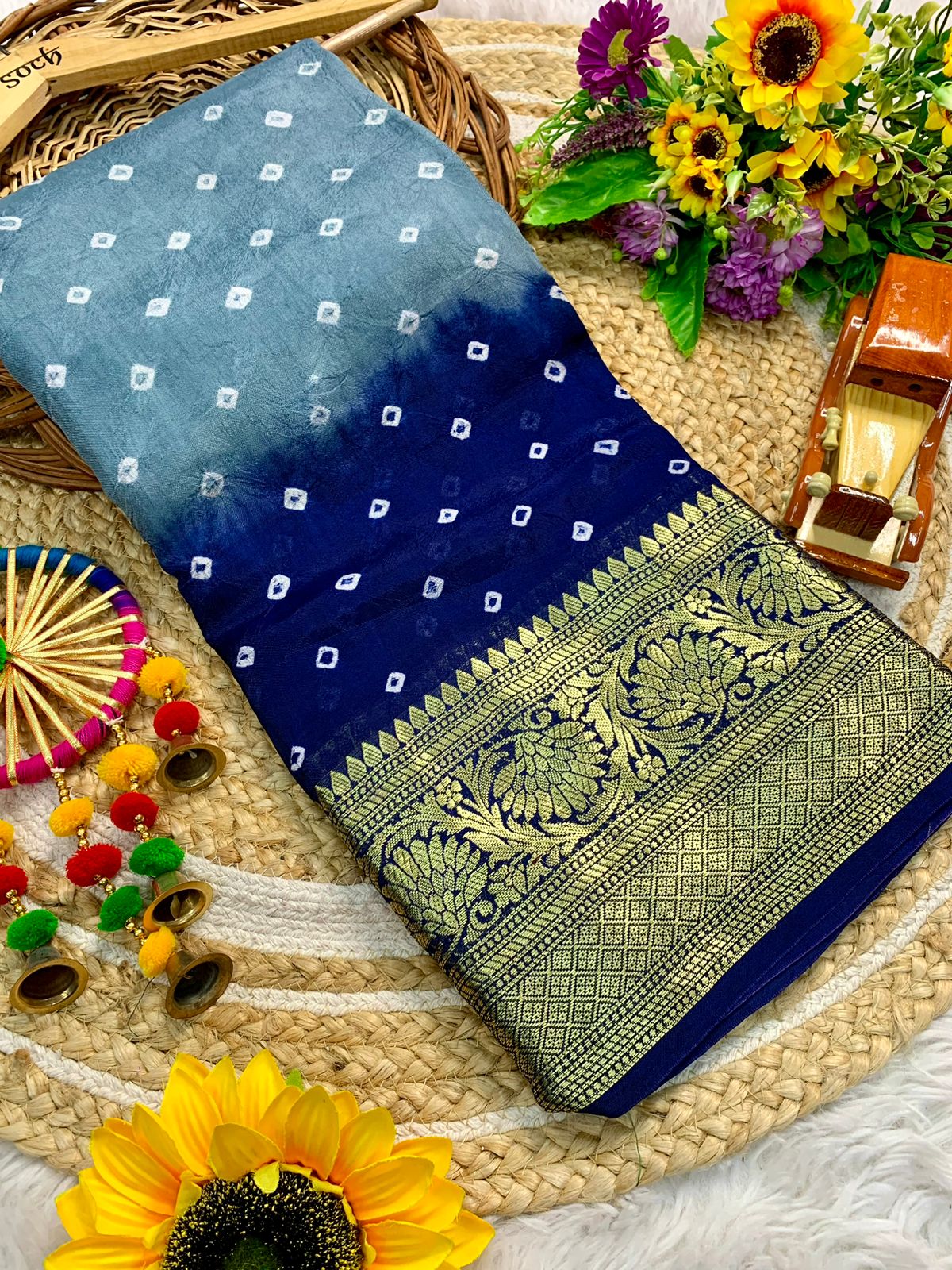 Beautiful Cotton Silk Kanjivaram Bandhani Saree