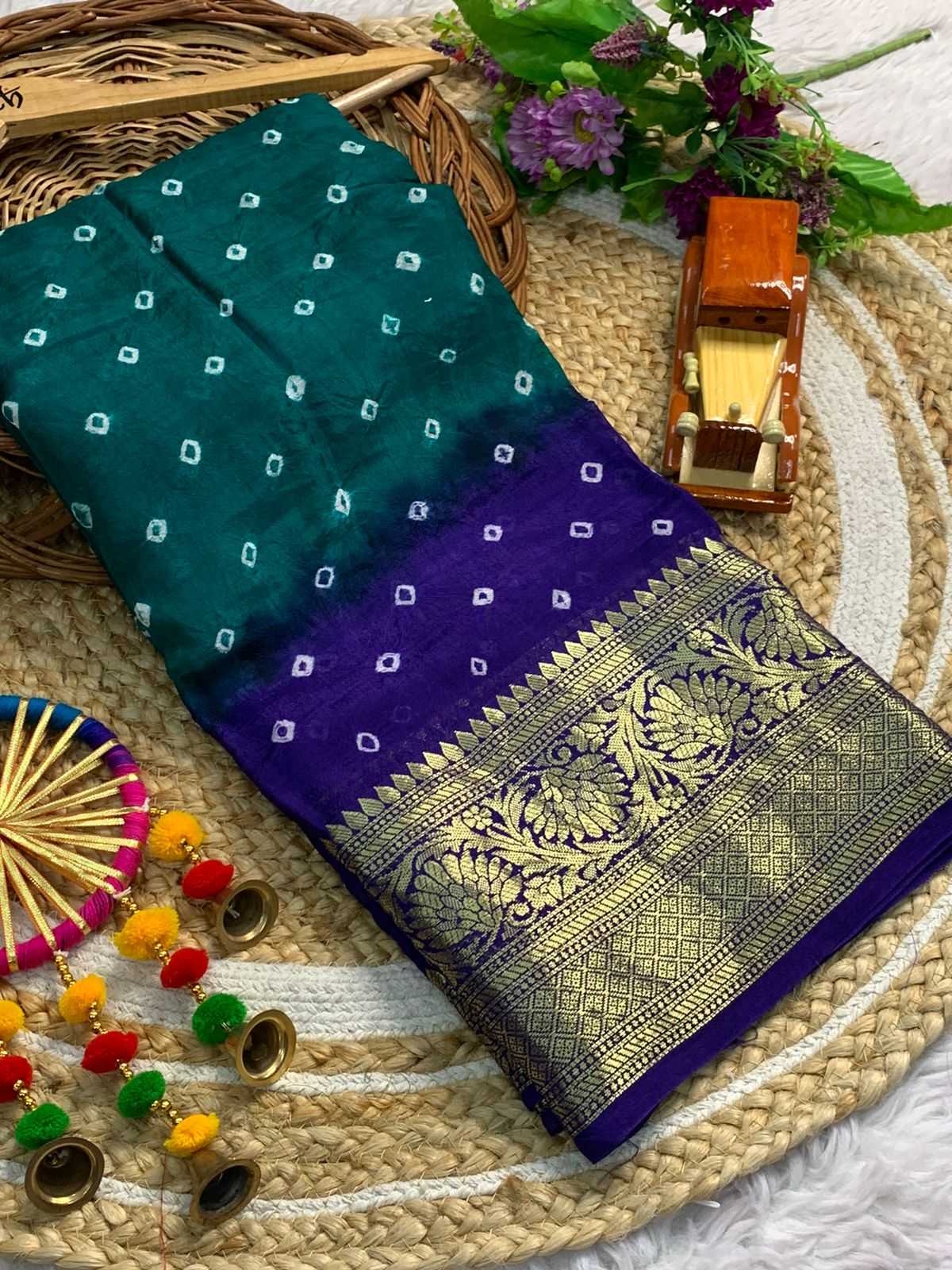 Beautiful Cotton Silk Kanjivaram Bandhani Saree