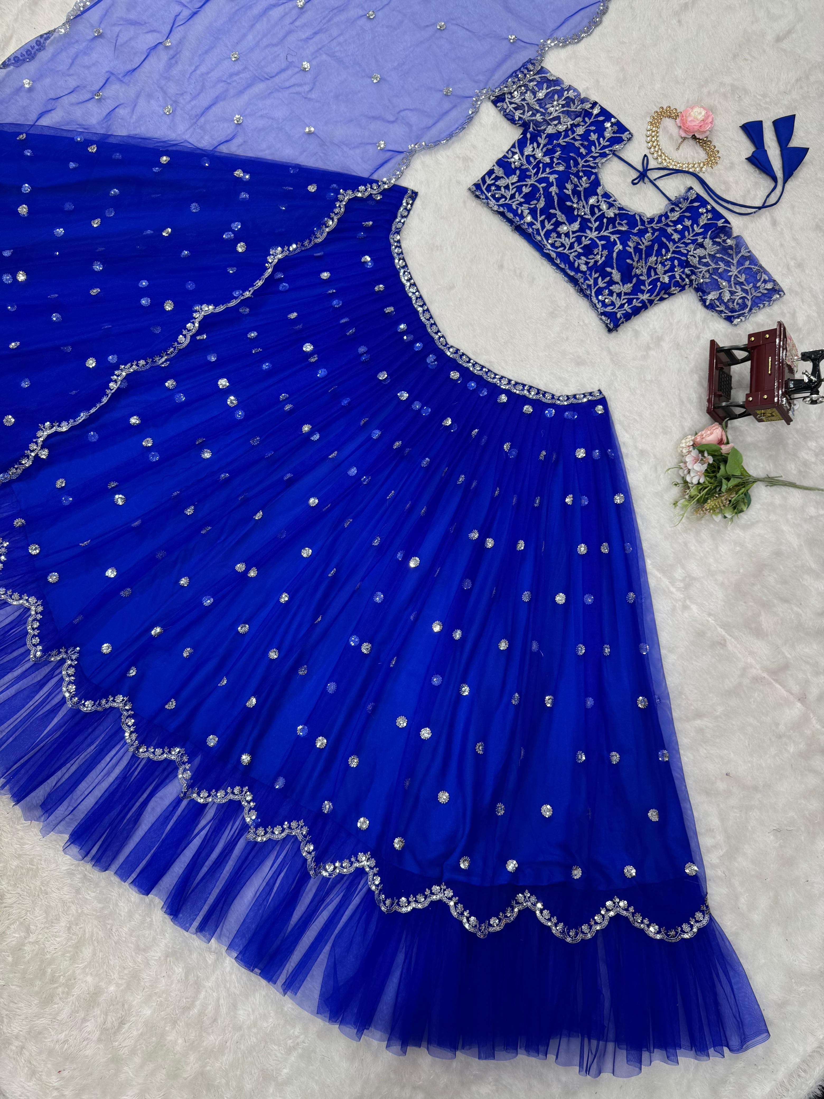 Perfect Royal Blue Georgette Thread With Sequence Work Lehenga Choli