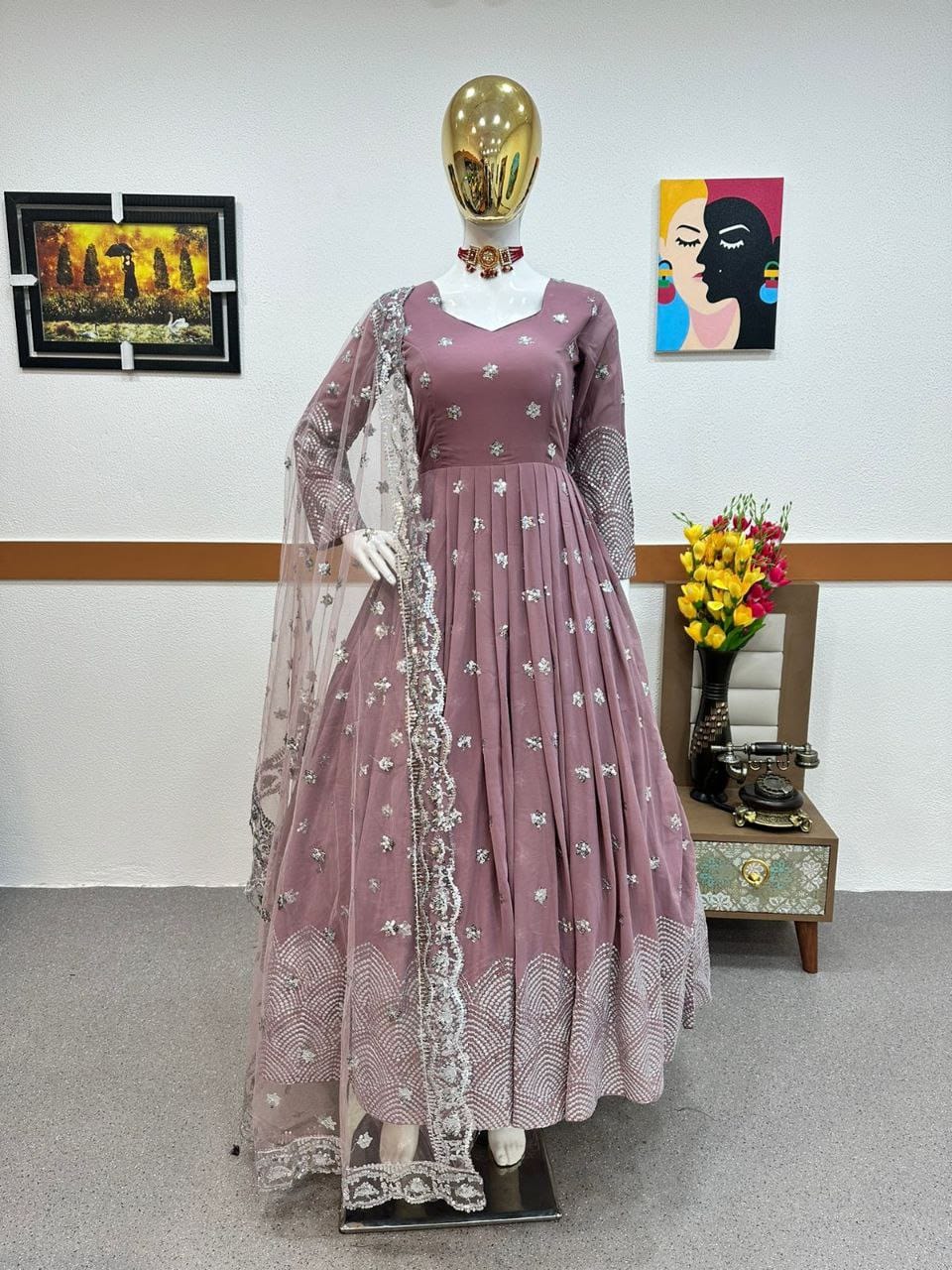 Beautiful Georgette Sequence & Embroidery Work Gown