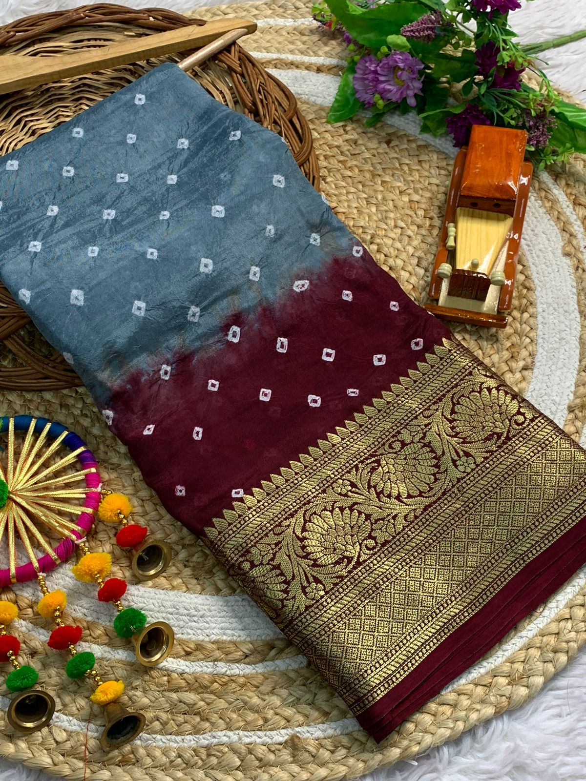 Beautiful Cotton Silk Kanjivaram Bandhani Saree