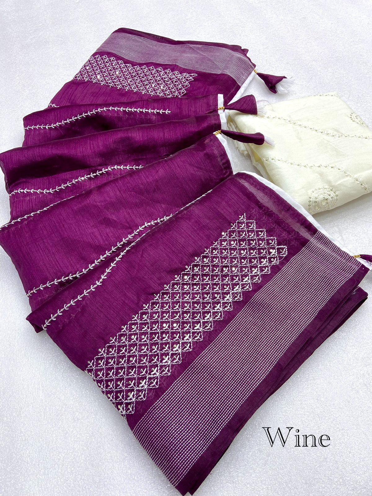 Beautiful Crystal Cotton Seqance Work With Rich Pallu Saree