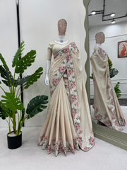 Beautiful Designer Roman Silk Thread Work With Peiping Saree