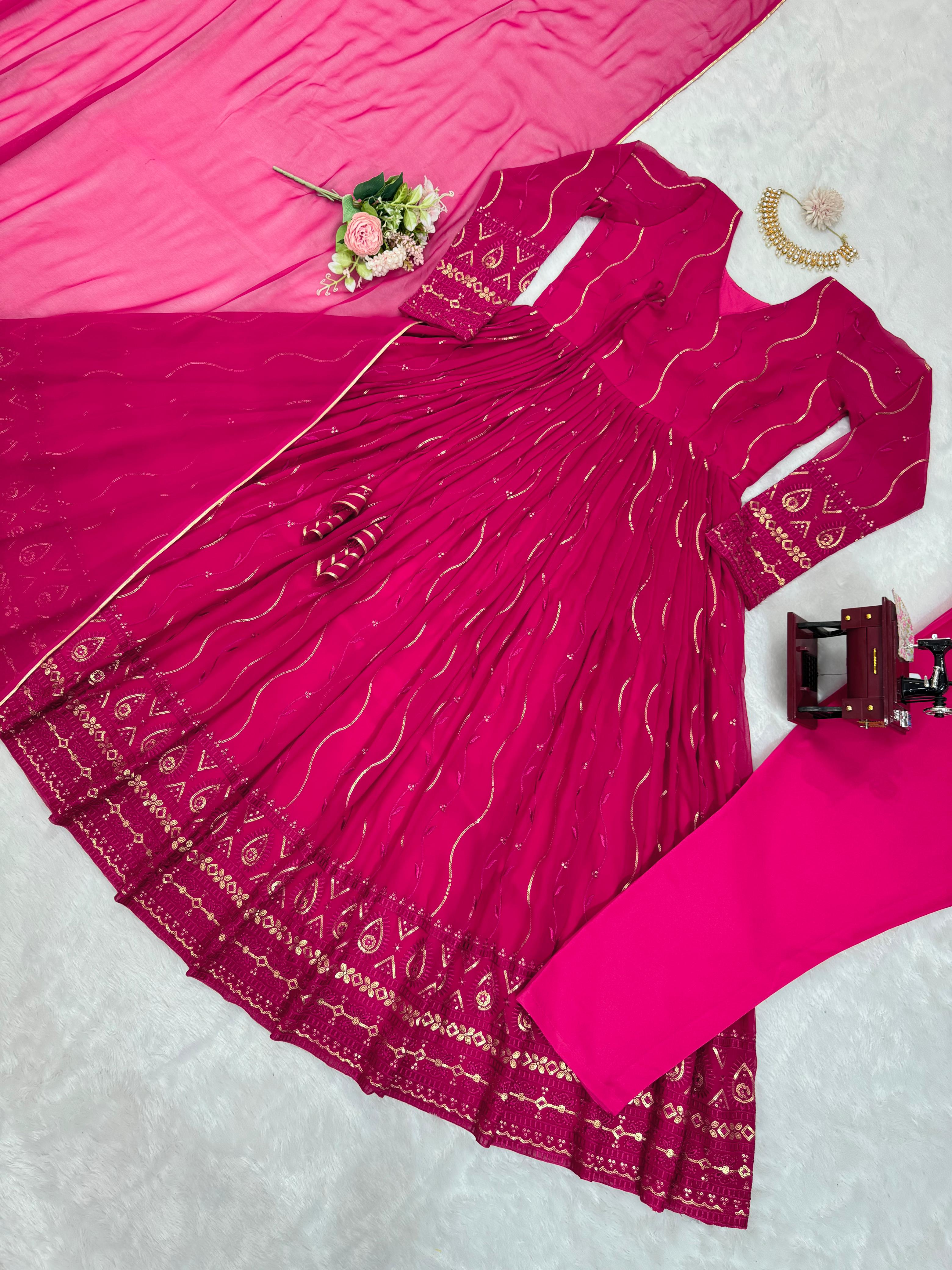 Beautiful Designer Georgette Pink Colour Gown