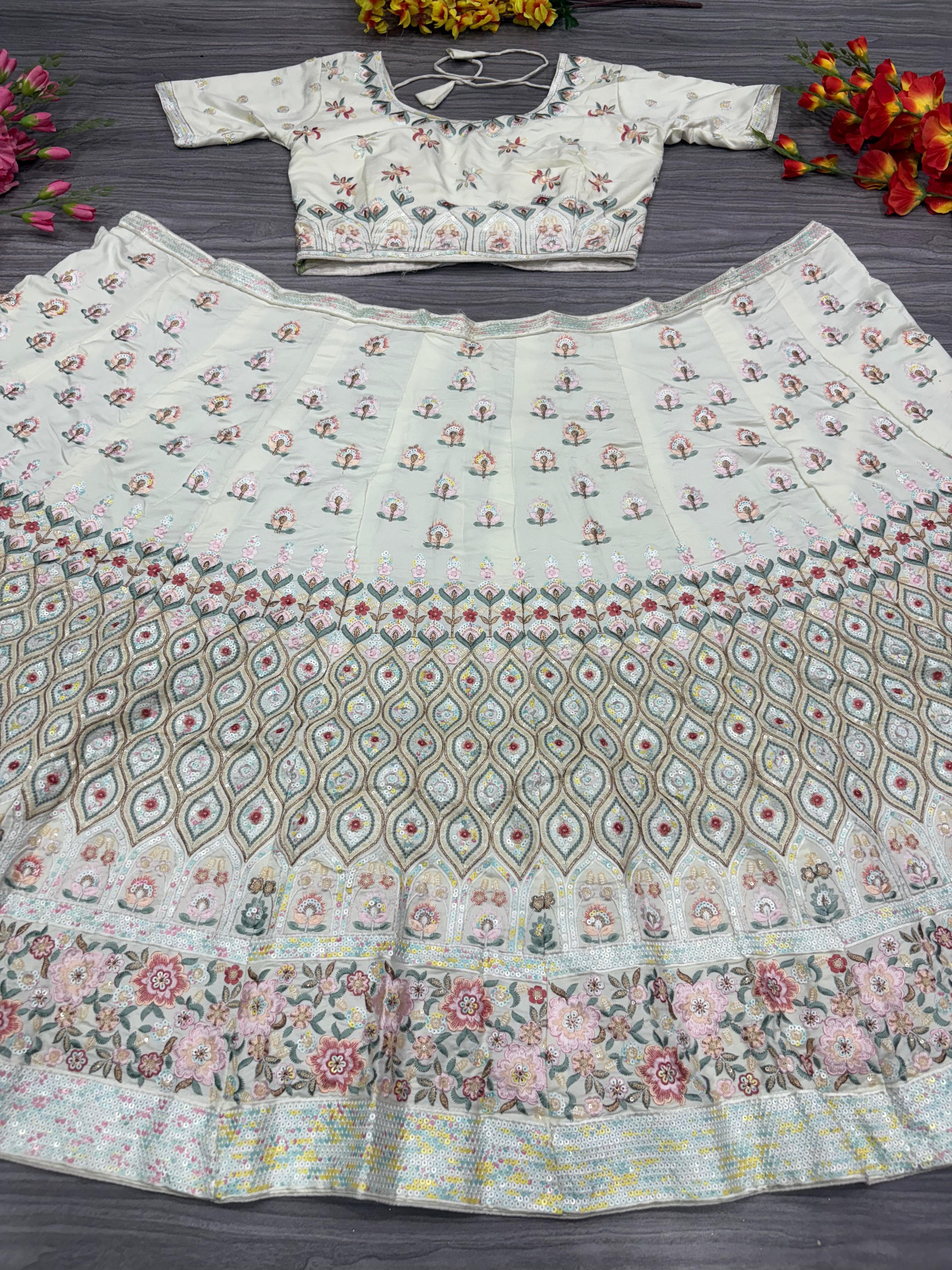 Trending Premium Georgette Embellished With Beautiful Heavy Thread Embroidery Work  Lehenga Choli