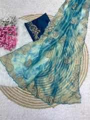 Beautiful Twil Net With Parzim Printed Saree