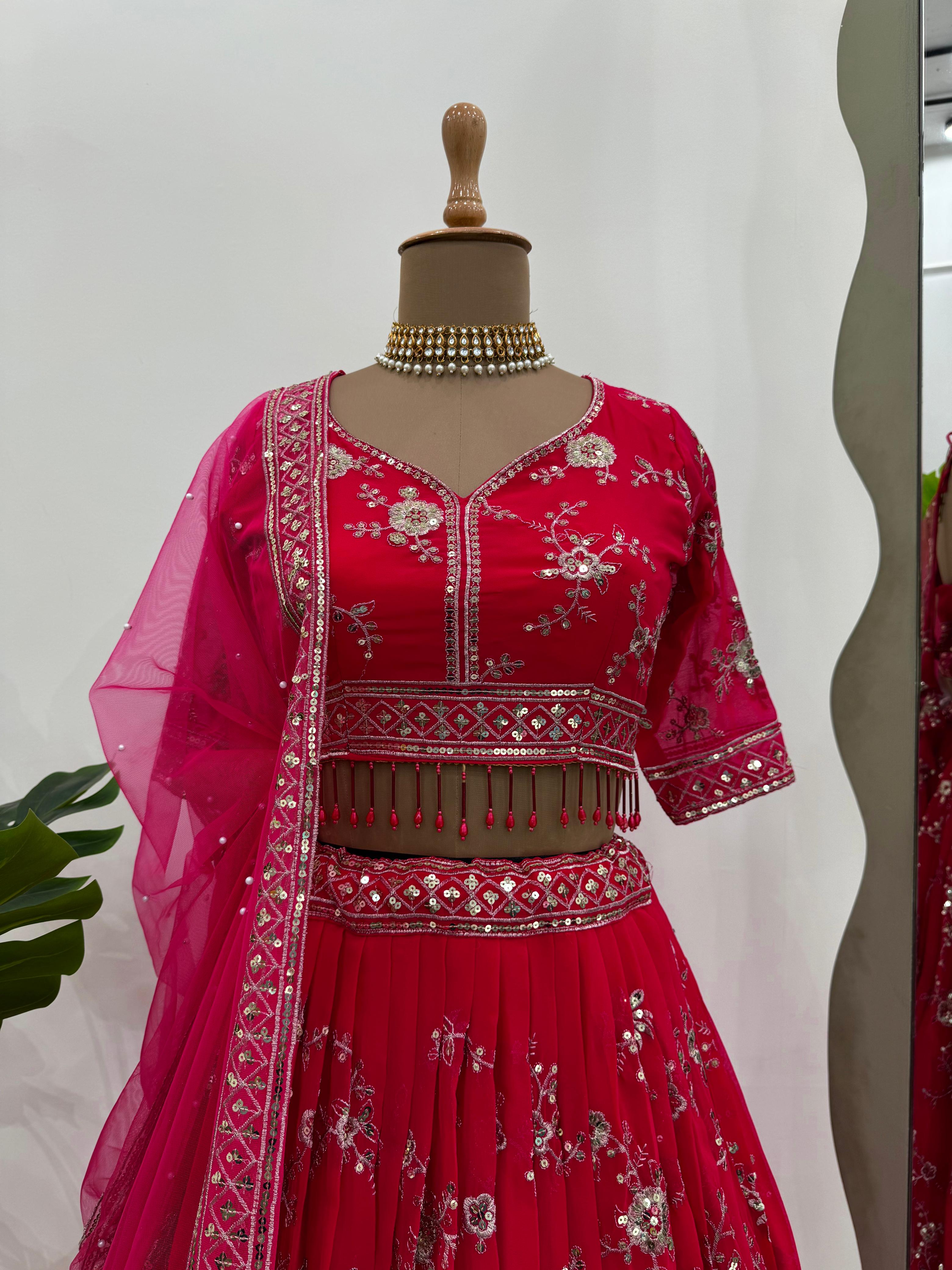 Majestic Pink Georgette Thread & Sequence Work Lehenga Choli