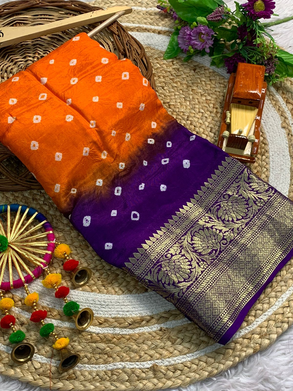 Beautiful Cotton Silk Kanjivaram Bandhani Saree