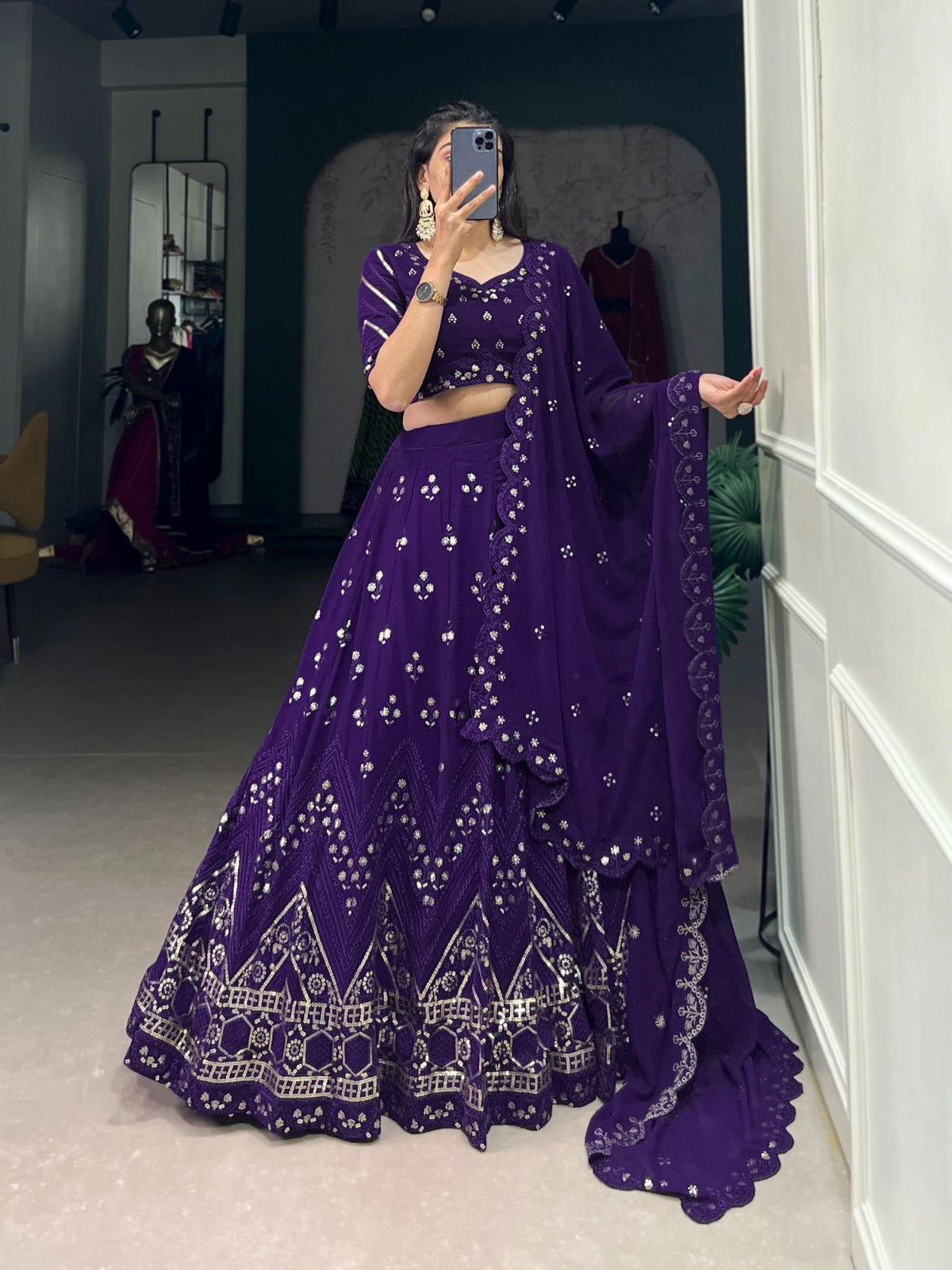 Beautiful Purple Georgette Sequence & Embroidery Work Lehenga Choli