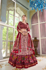 Classic Floral Printed & Foil Printed Tussar Silk Lehenga Choli