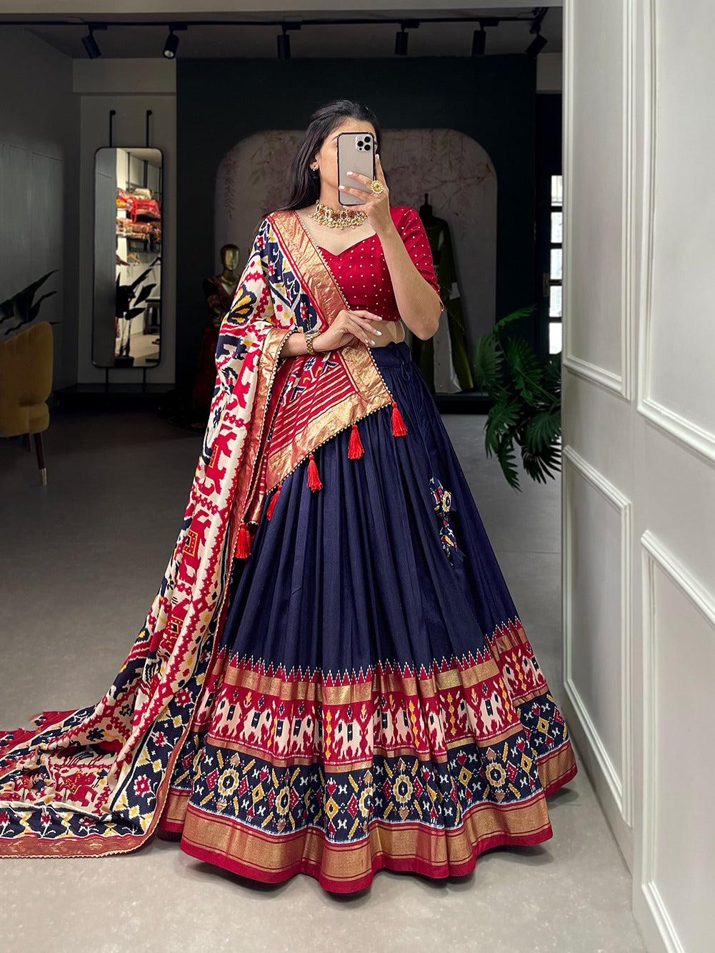 Festive Special Perfectly Blended Tussar Silk Patola Printed Lehenga Choli