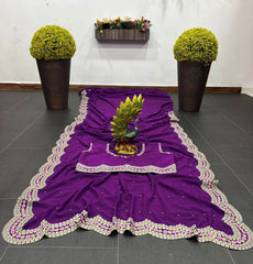 Partywear Purple Beautiful Designer Saree