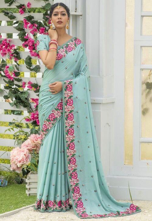 Fancy Georgette Embroidery Work Saree