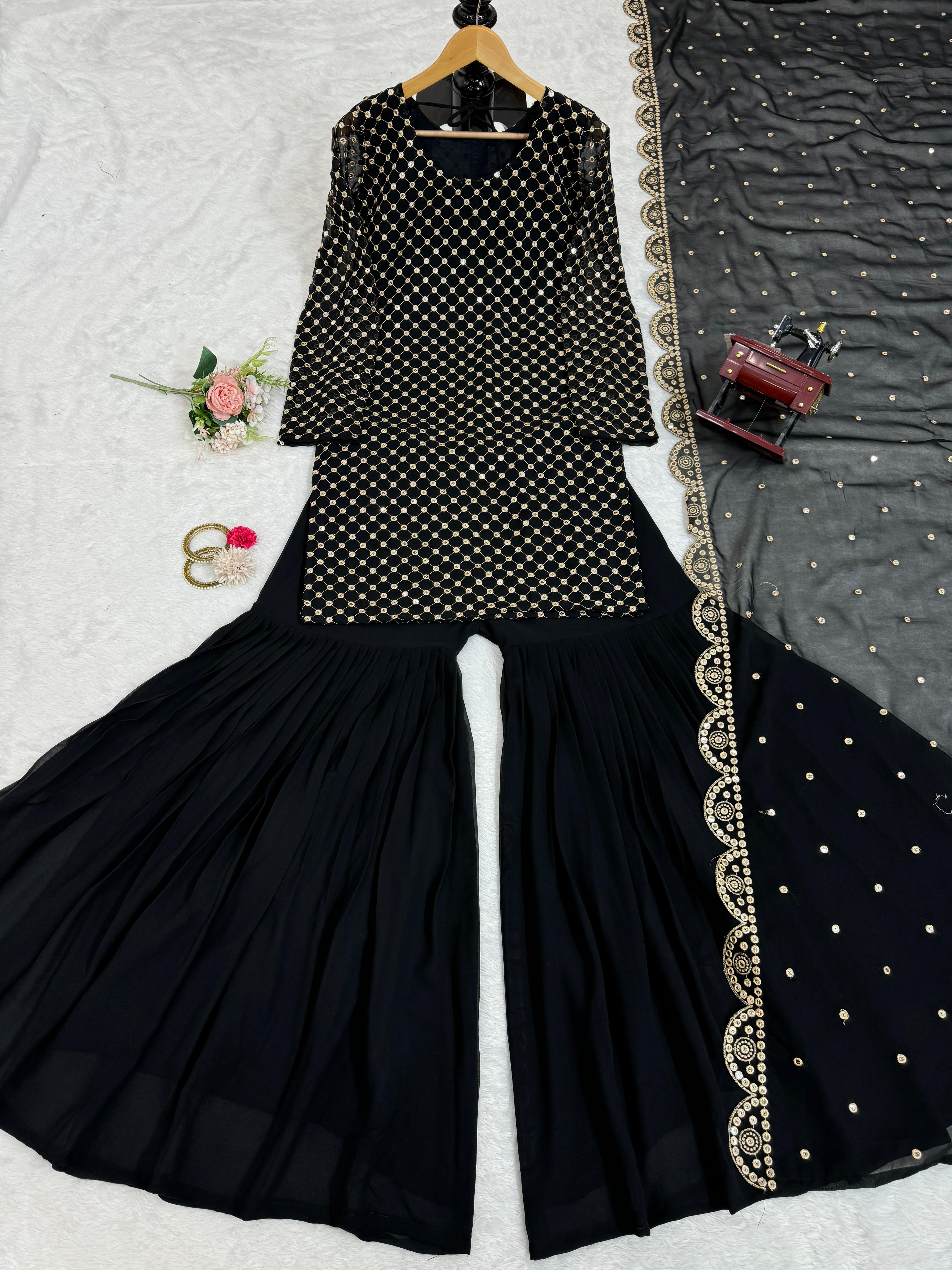 Partywear Black Georgette Thread & Sequence Work Salwar Suit