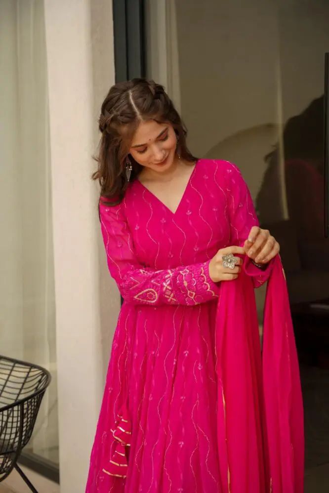 Beautiful Designer Georgette Pink Colour Gown