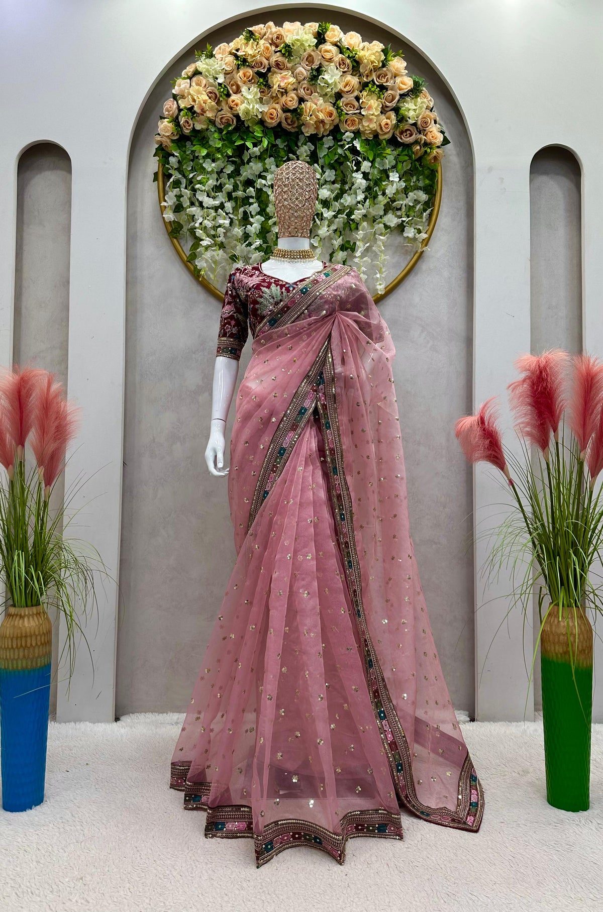 Beautiful Designer Organza Silk Embroidery Work Saree