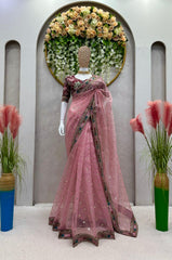 Beautiful Designer Organza Silk Embroidery Work Saree