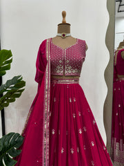 Bridesmaid Special Pretty Pink Tabby Organza With Thread & Sequence Work Lehenga Choli