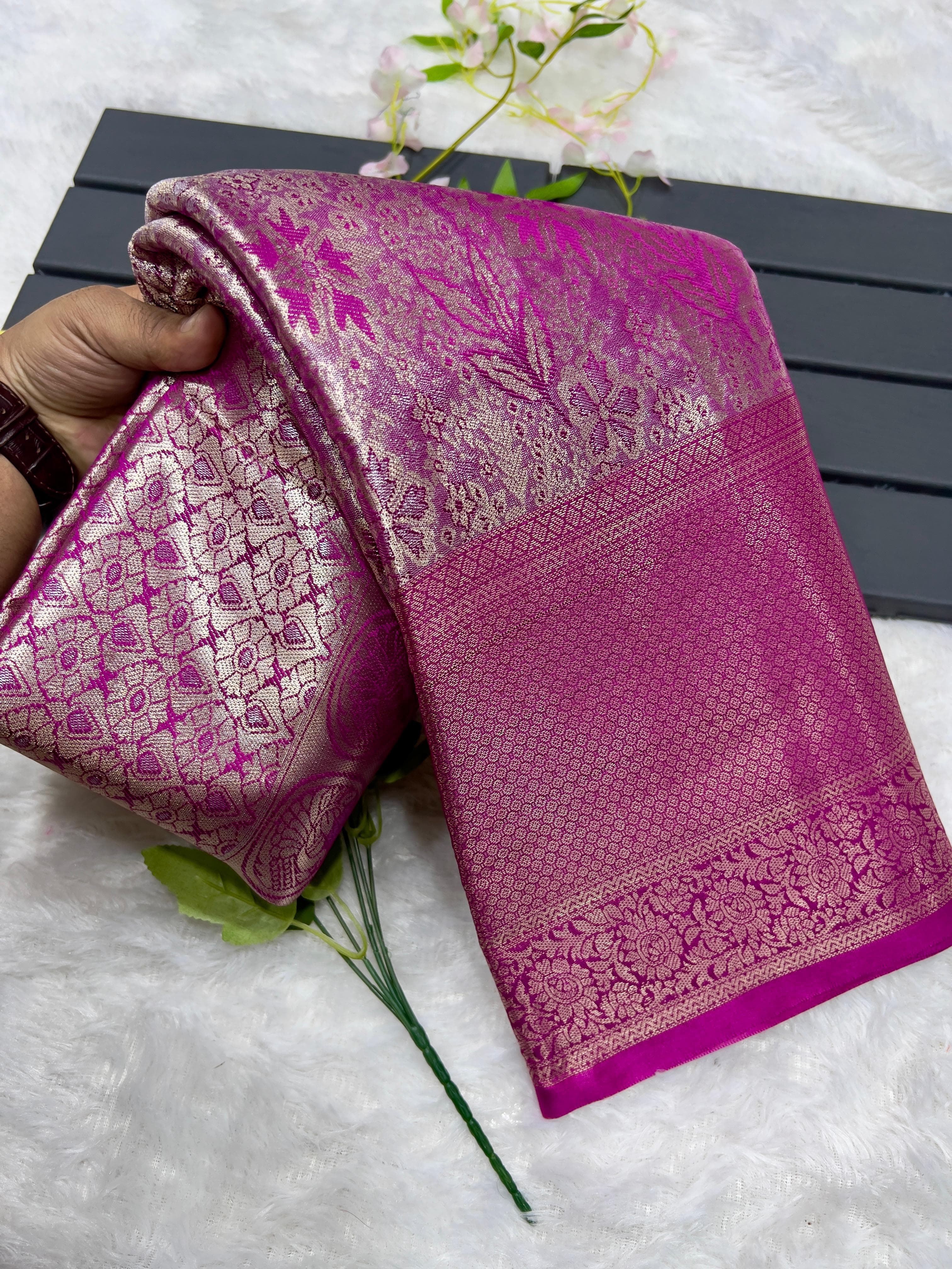 Beautiful Banarsi Hand-loom Silver Tissue Zari Silk Saree