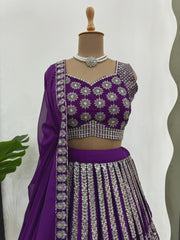 Shining Purple Partywear Sequence With Thread Work Designer Lehenga Choli