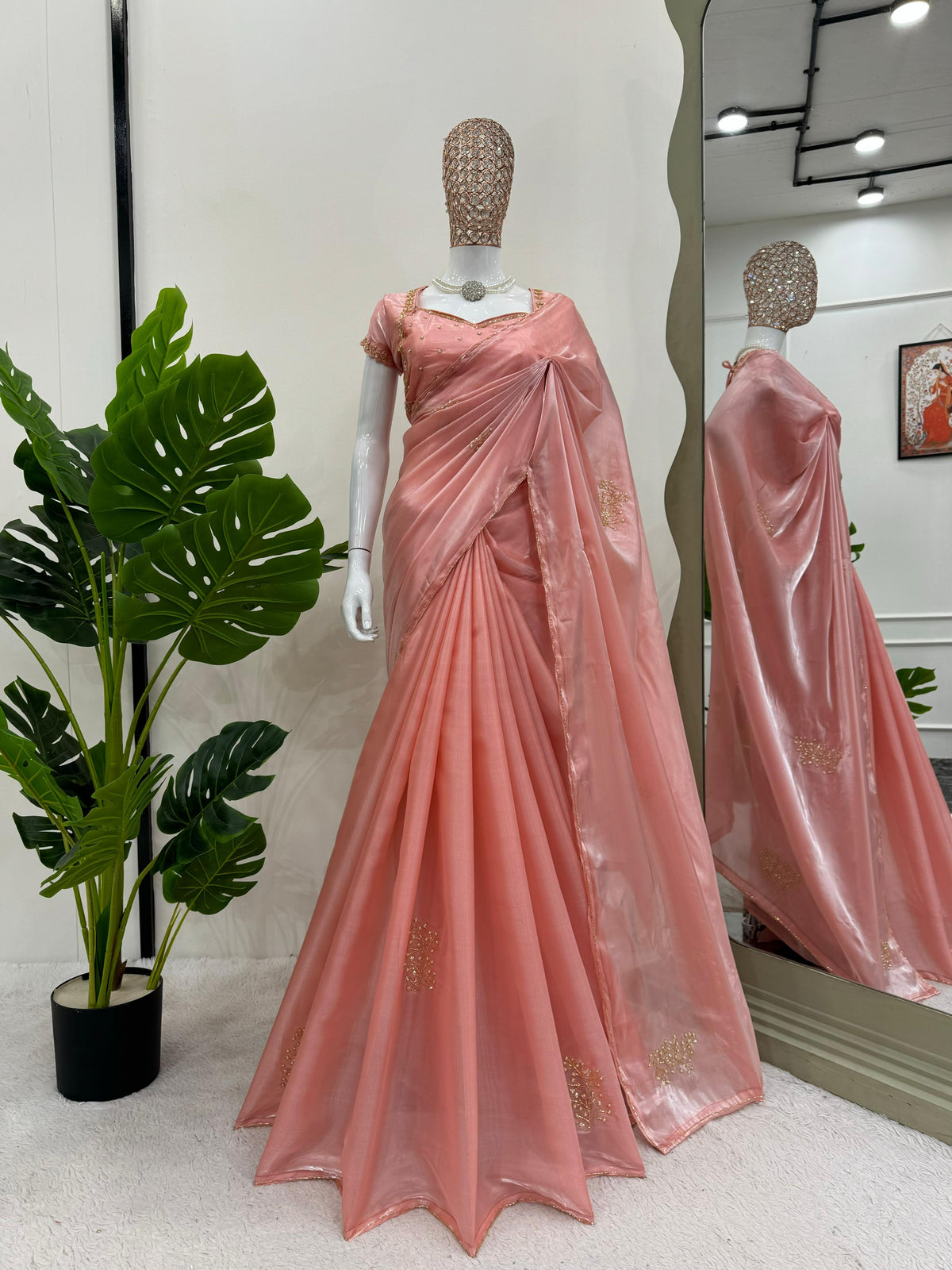 Jimmy Choo Beautiful Designer Peach Colour Saree