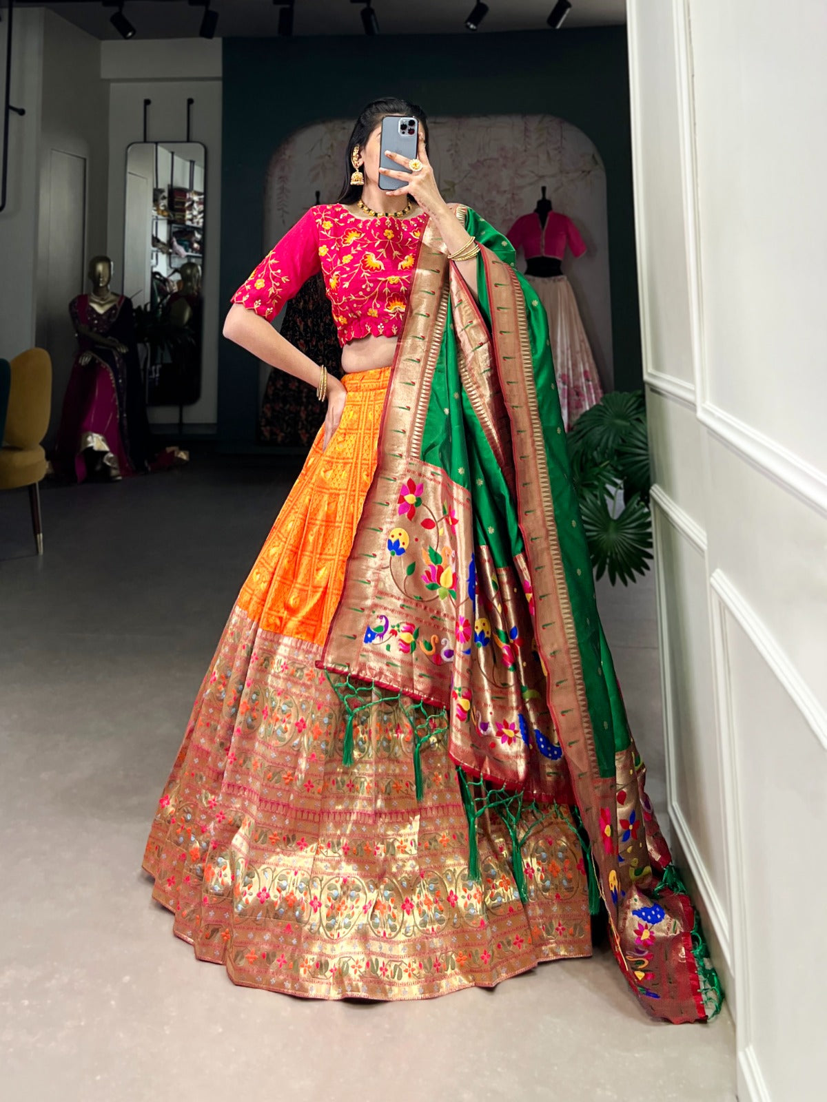 Traditional Jacquard Paithani Zari Weaving Work Lehenga Choli