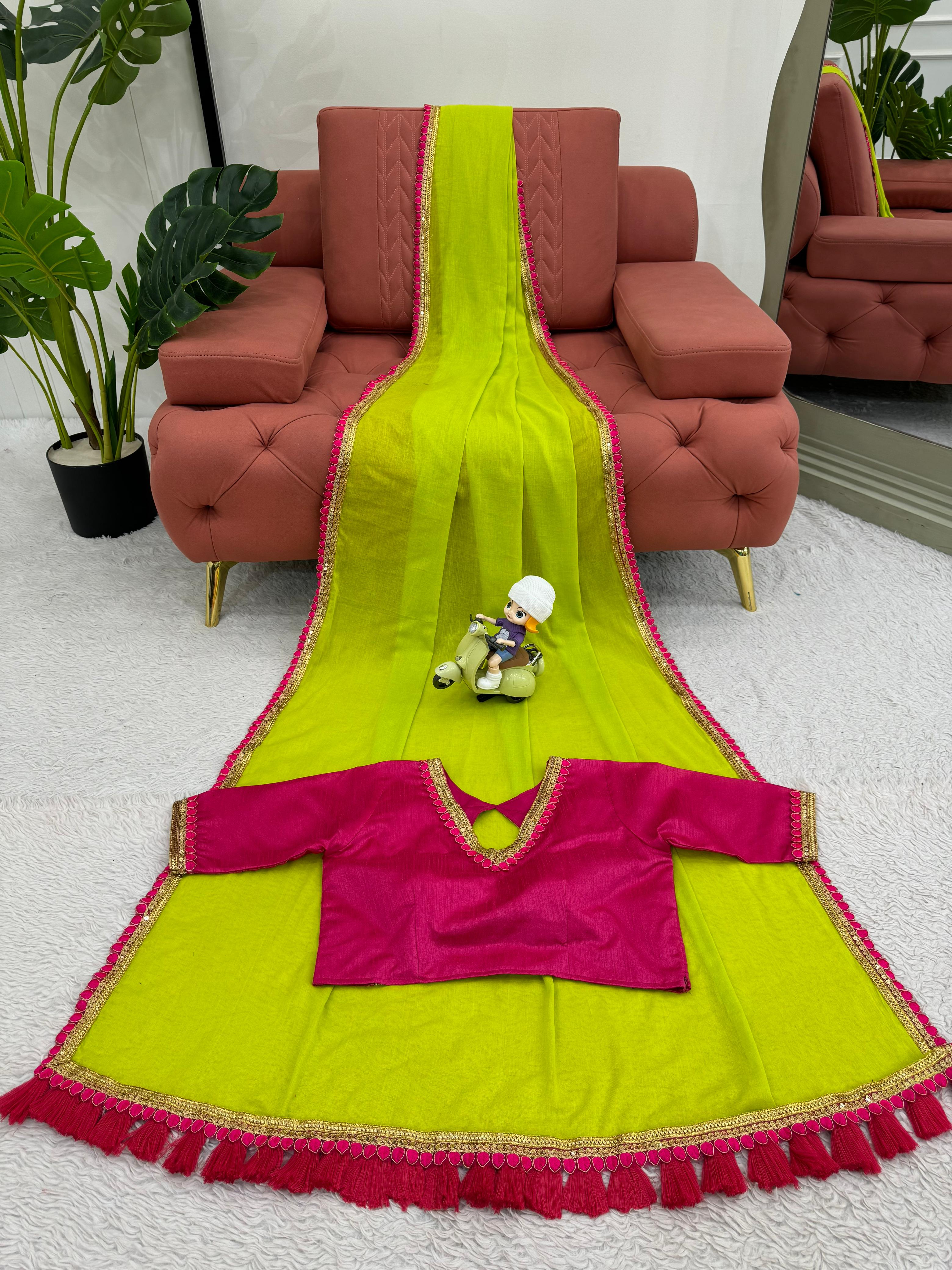 Beautiful Green Mul Cotton Designer Partywear Saree