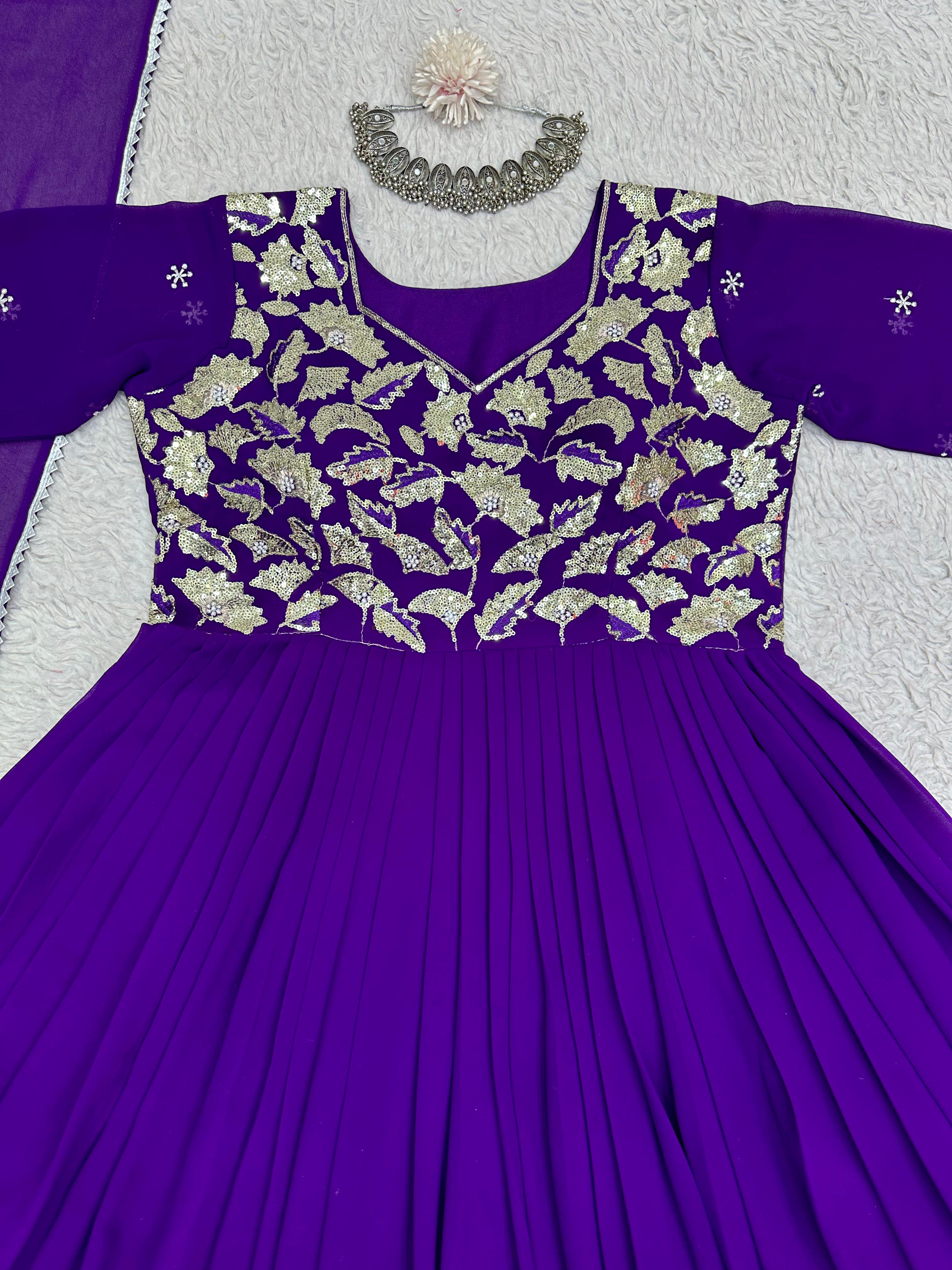 Dazzling Purple Georgette Thread With Sequence Work Gown