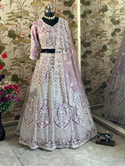 Lavender Net Designer Pure Pearl Work Lehenga Choli