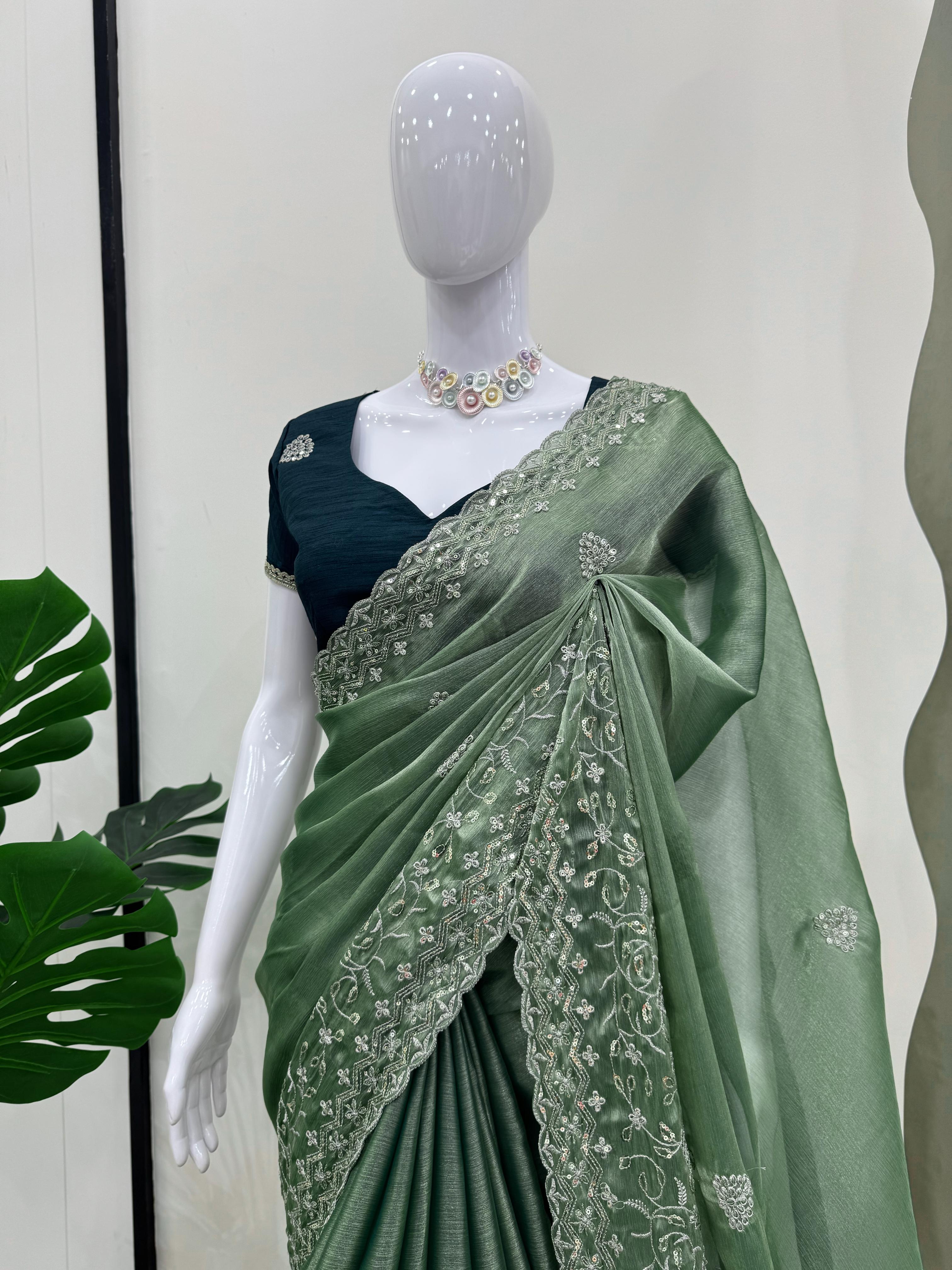 Beautiful Designer Burberry Silk Thread With Sequence Work Saree