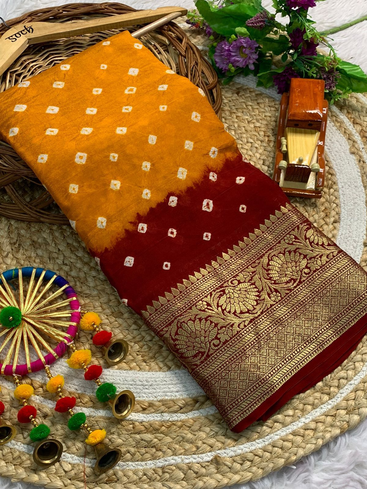 Beautiful Cotton Silk Kanjivaram Bandhani Saree