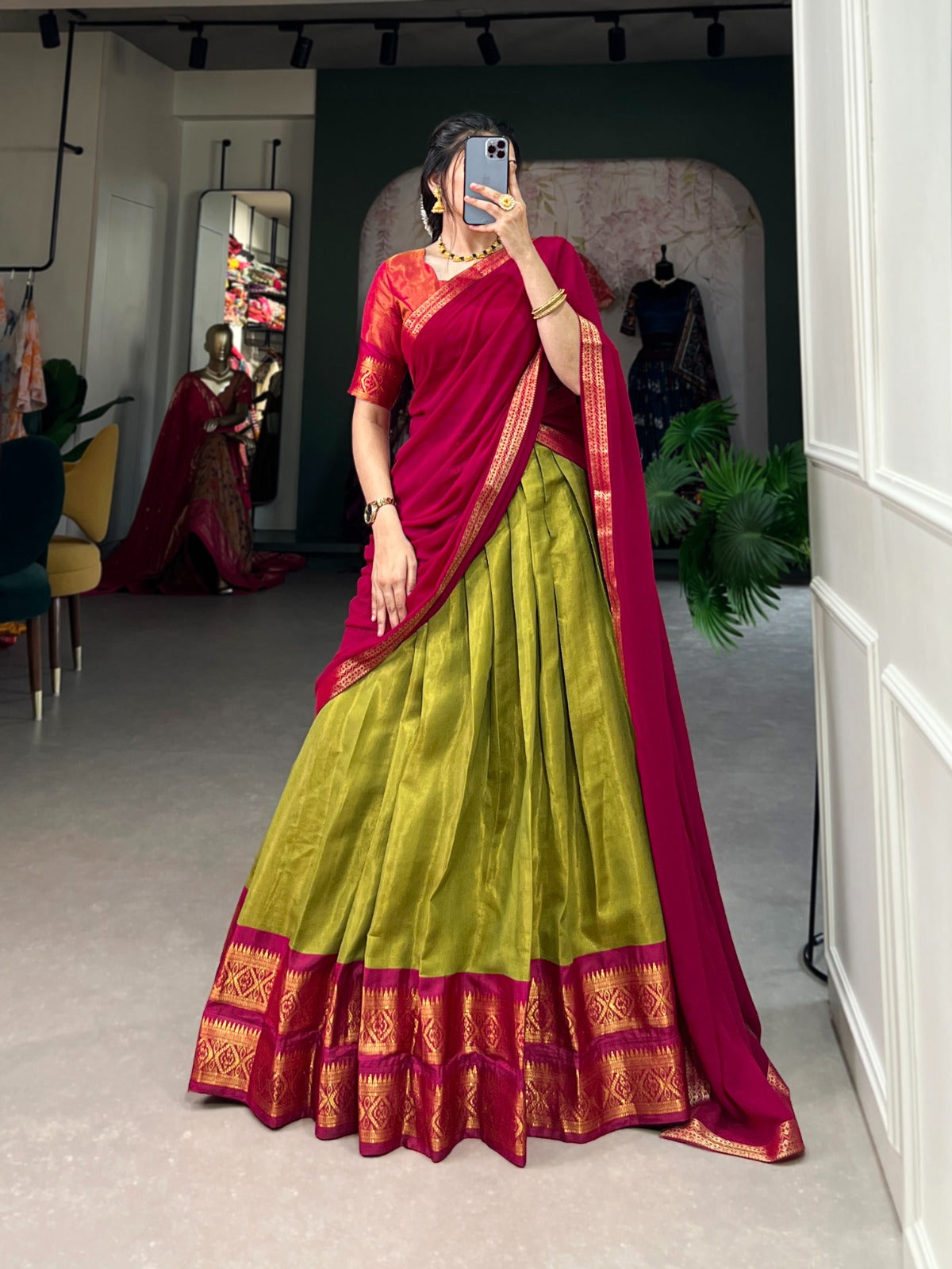 South Indian Style Kanchipuram Silk Work Lehenga Choli