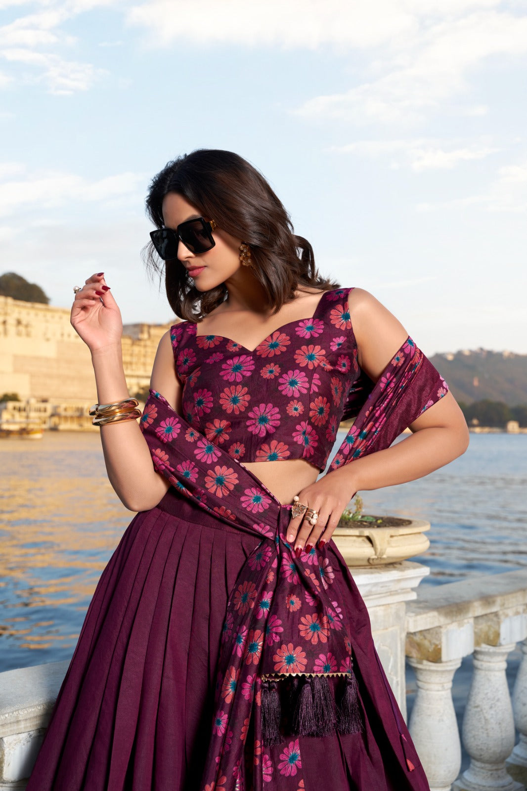 Radiate Charm In Floral Printed With Foil Work Lehenga Choli