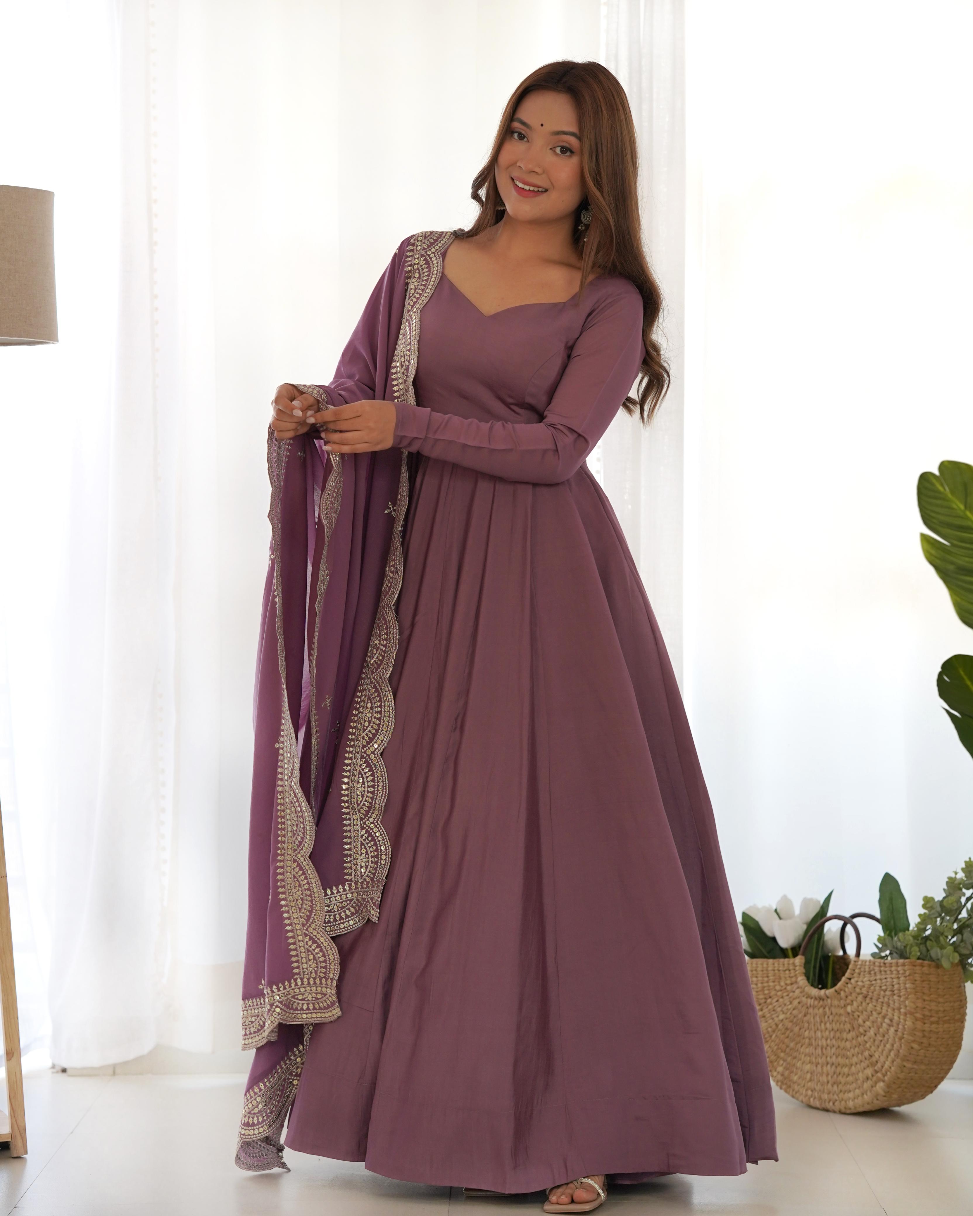 Stunning Purple Ready To Wear Anarkali Gown