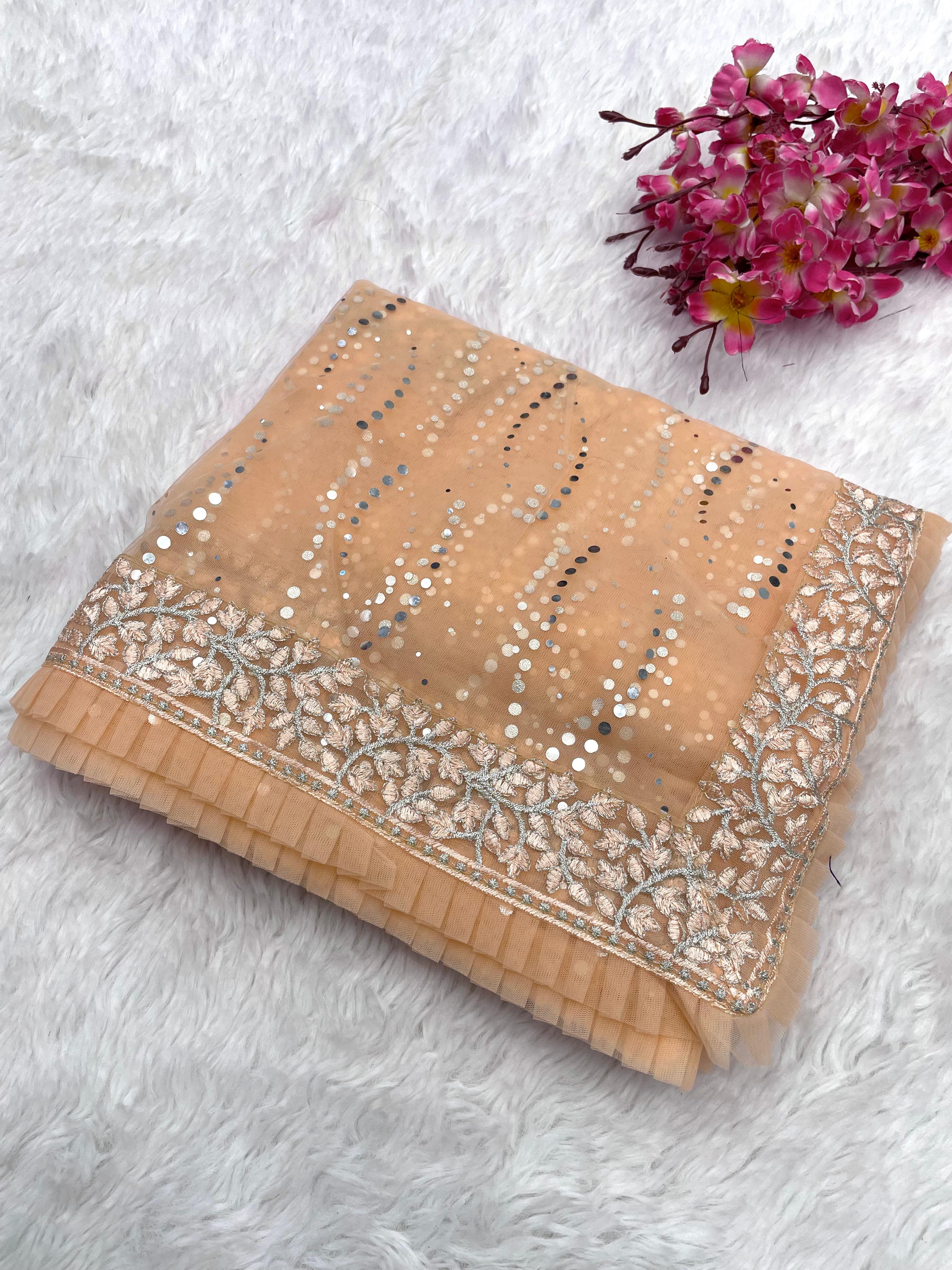 Beautiful Soft Net Thread Embroidery Work Saree