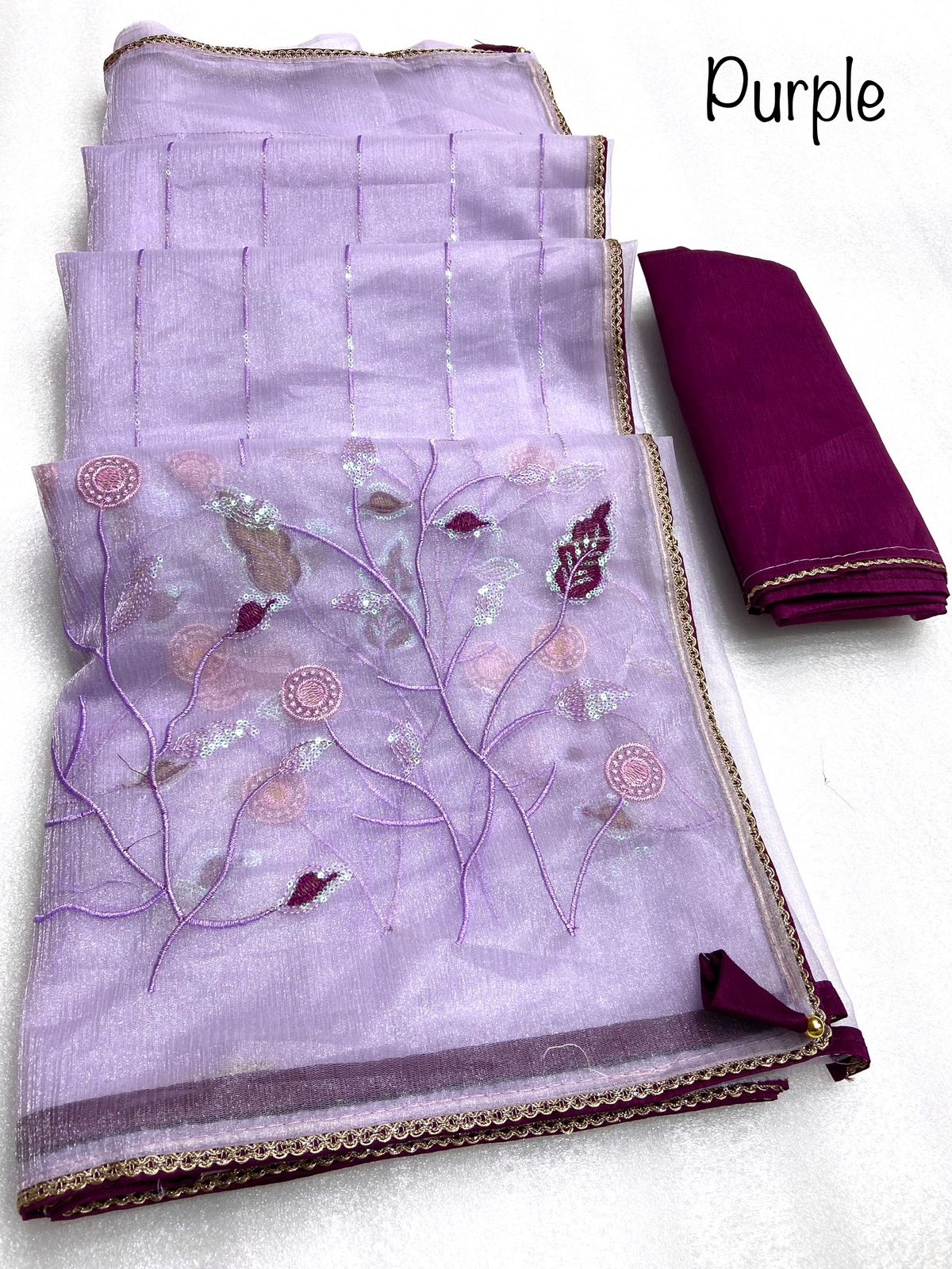 Beautiful Organza Fabric Seqance And Multi Work Saree