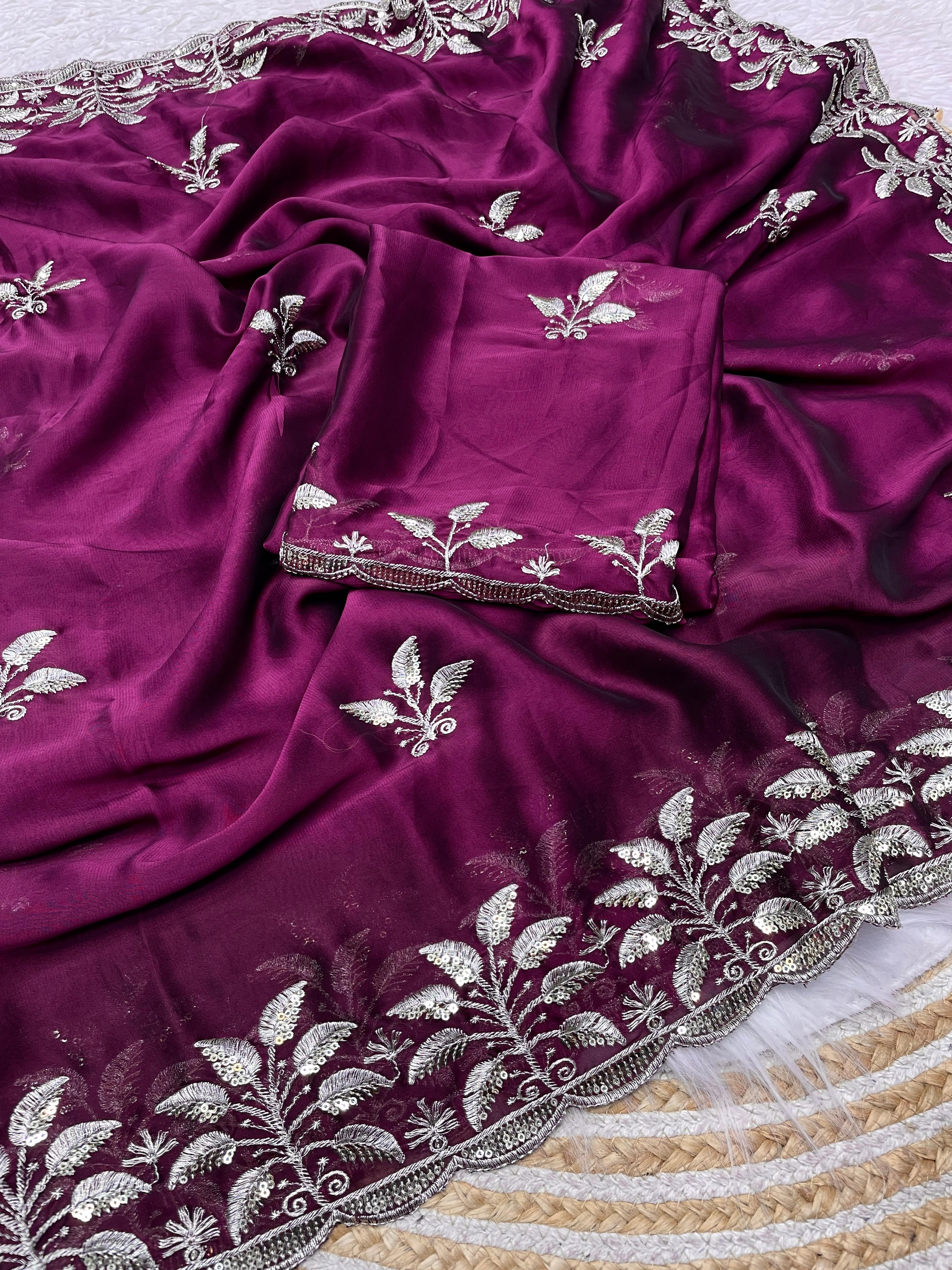 Beautiful Blooming Rangoli With Beautiful Embroidery Sequence Zari Work Saree