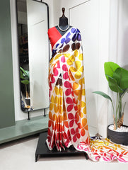 Beautiful Printed Work Satin Silk Saree