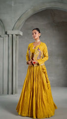 Stylish Indo-Western Yellow Crop Top With Beautiful Jacket