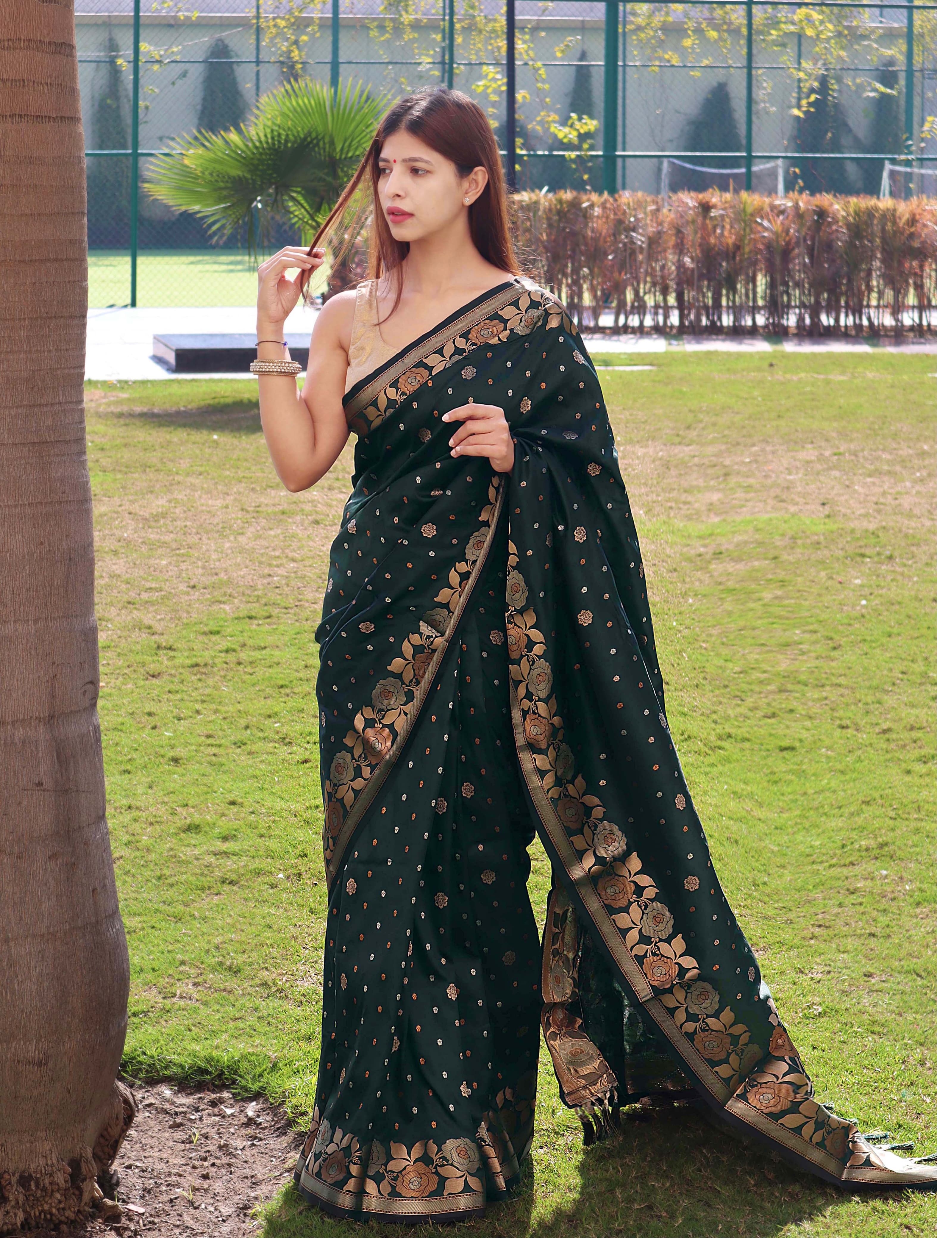 Pure Soft Golden Zari Weaed Border Work Saree