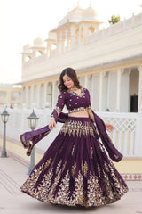 Trending Wine Embroidered Fully Flaired Georgette Lehenga Choli