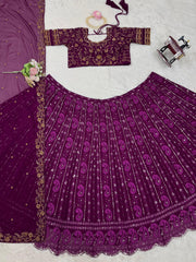 Party-wear Purple Georgette Thread With Sequence Work Lehenga Choli