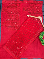 Stunning Red Sequence Embroidery Work Saree