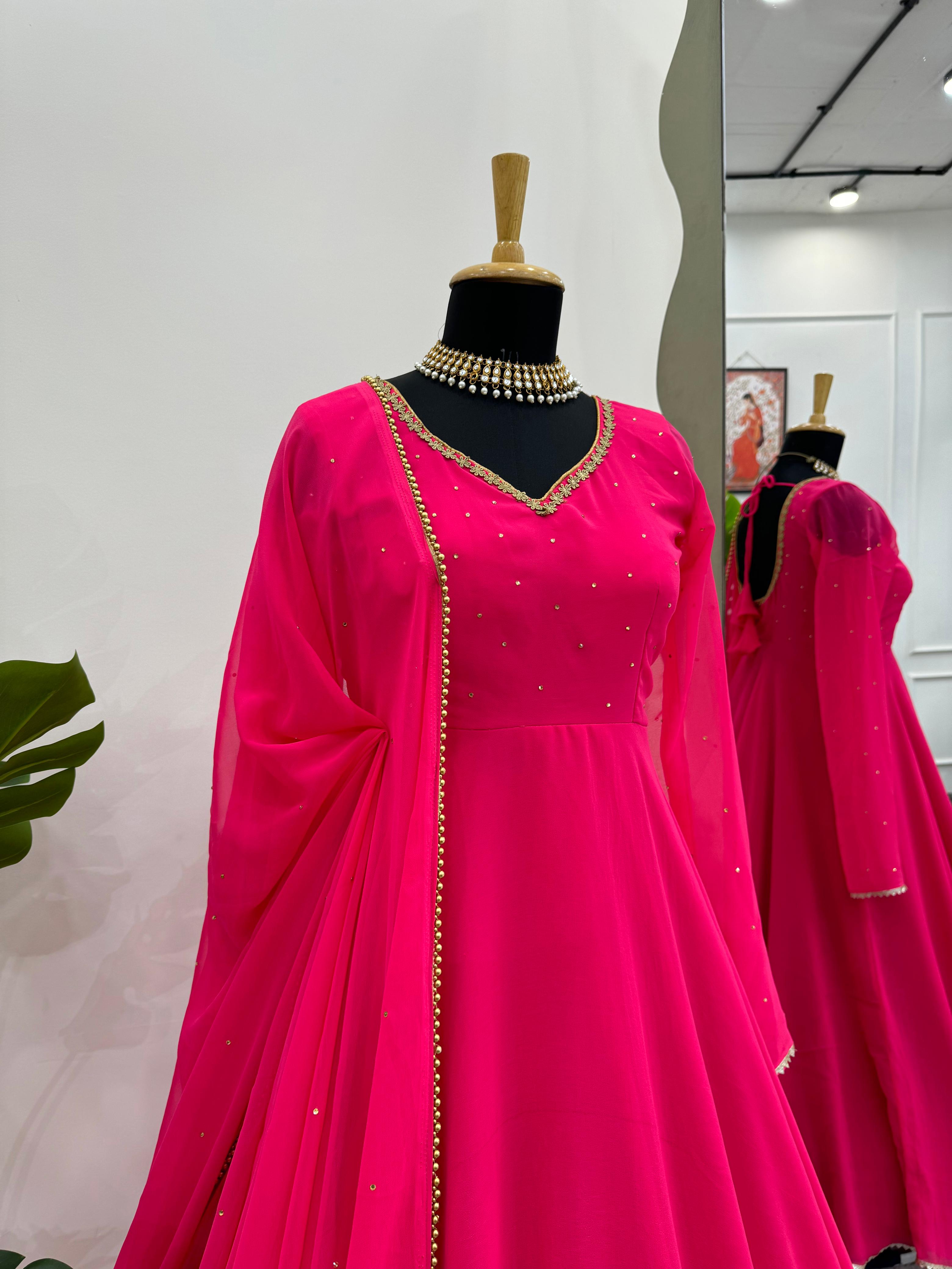 Pink Elegant Beautiful Designer Georgette Gown