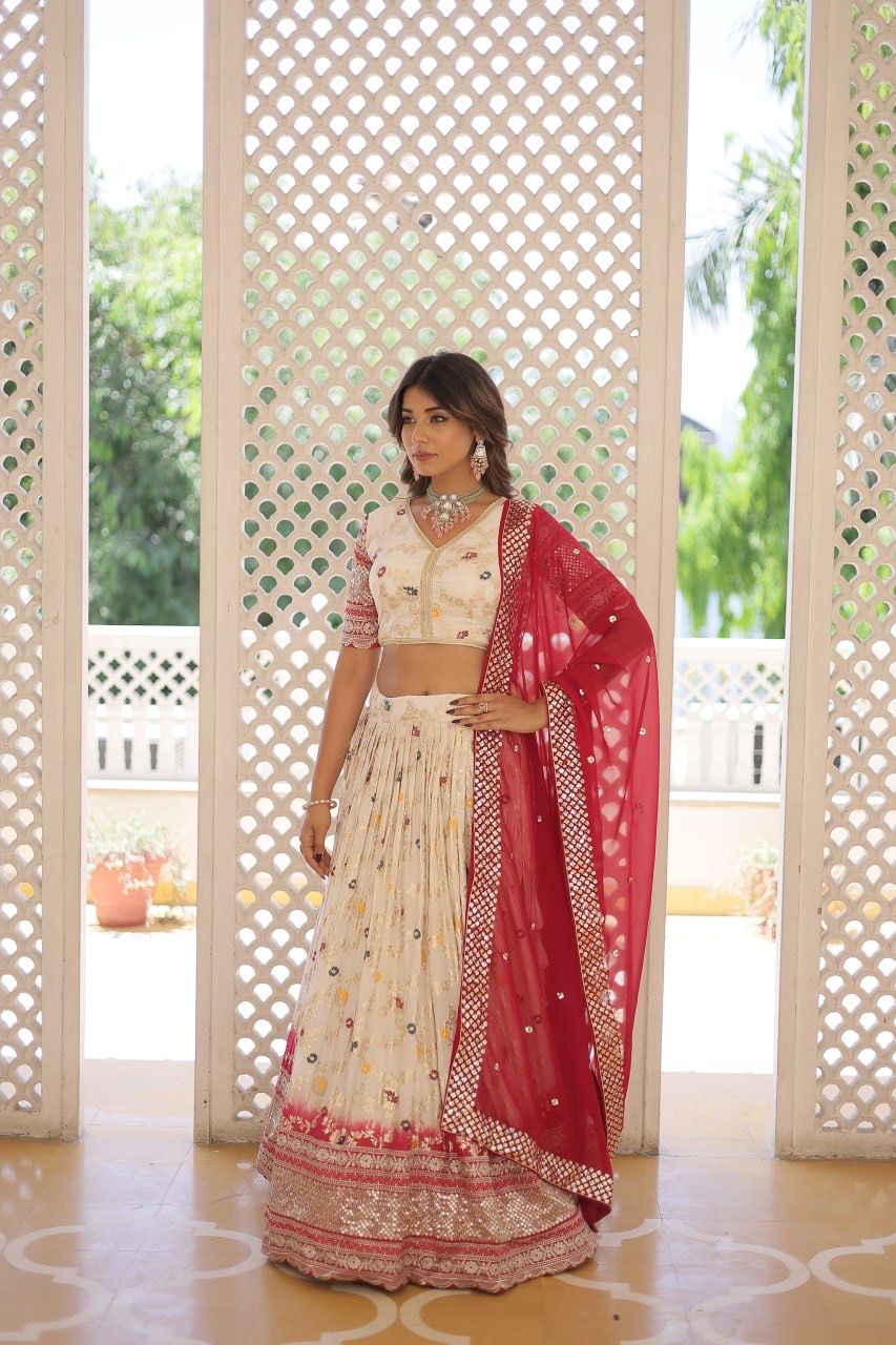 Beautiful Designer Dye-able Pure Viscose Jacquard Fabric Lehenga Choli