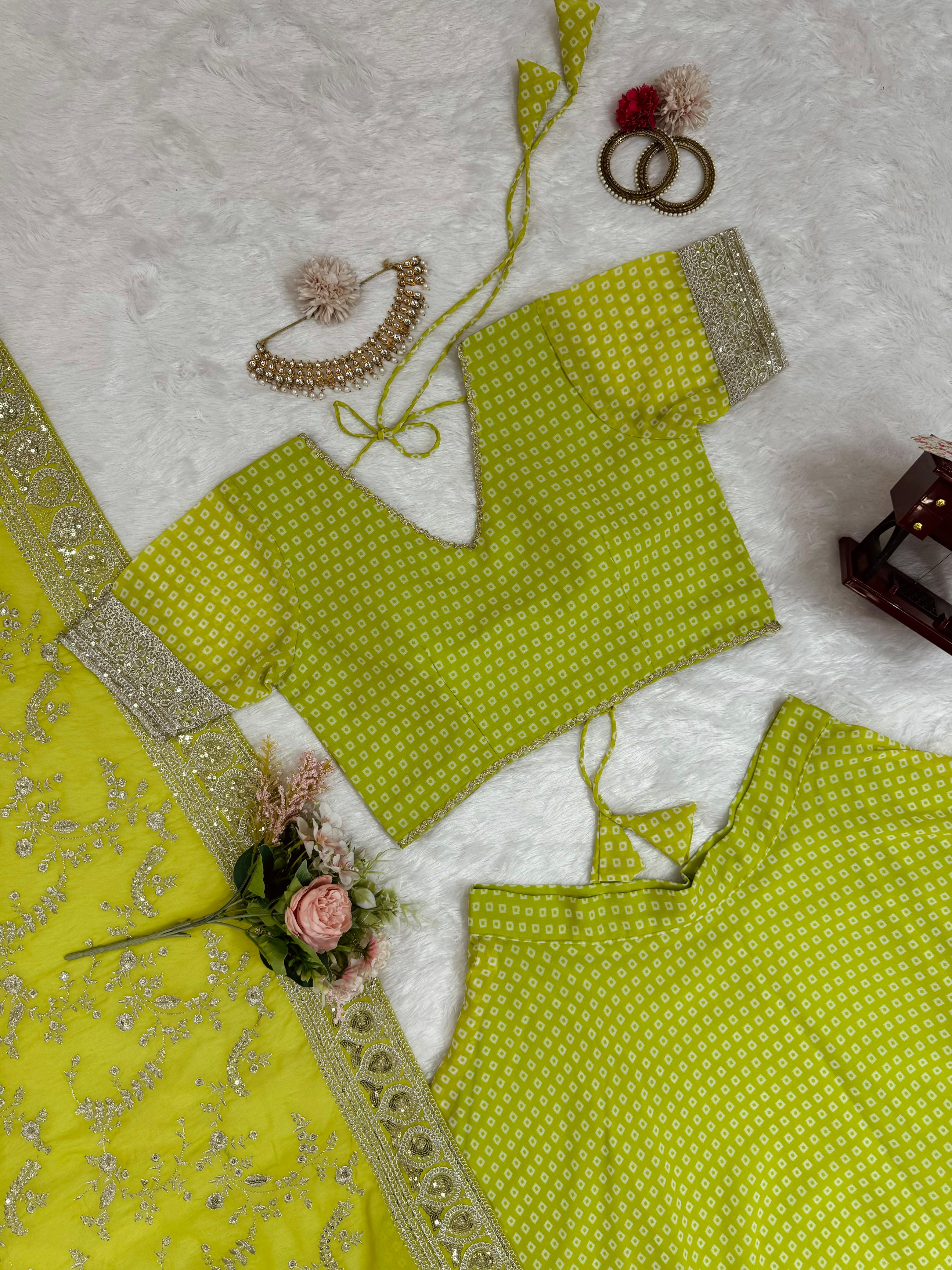 Mesmerizing Parrot Green Georgette Lehenga Choli