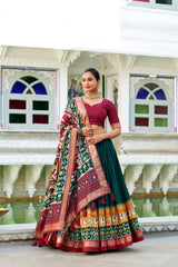 Festive Special Perfectly Blended Tussar Silk Patola Printed Lehenga Choli