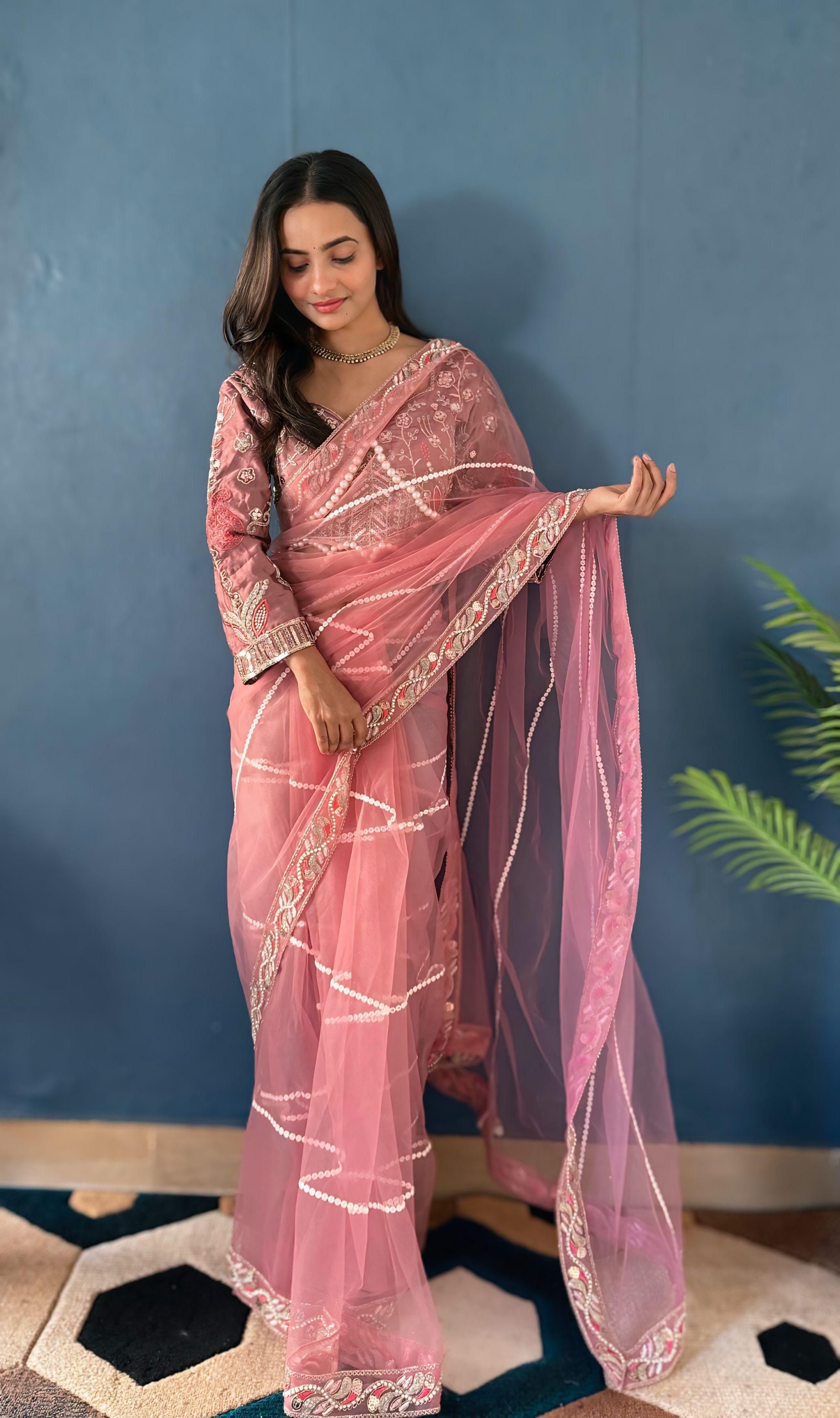 Perfect Party-wear Net With Embroidery Designer Work Saree